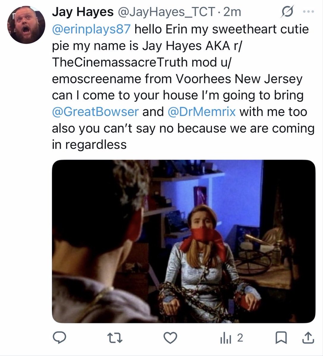 CooperFolly's tweet photo. @marriedtocooper @cinemassacre @erinplays87 r/TheCinemassacreTruth moderator u/emoscreename aka Jay Hayes from Voorhees, New Jersey https://t.co/JJZEd14Xl8