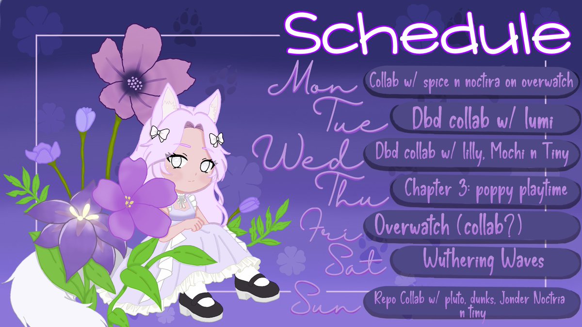 SpiderLillyVT's tweet photo. A beautiful stream schedule done for the beautiful @clovermmvii_VT !
#Commission #twitch #foxVtuber
Please check me out on Vgen 
https://t.co/CZoxgJF21w https://t.co/XhwqpRV0p5
