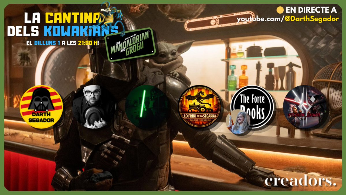 DarthSegador's tweet photo. 💚 Atenció! Avui farem directe per a parlar de #TheMandalorianAndGrogu! ⚔️💥

🕙 A les 21.00 h
🔗 https://t.co/BlVfXnGpeJ

Amb @jofrebardagi, @xelahstudios, LoFrikidelaSegarra, @elena_sabido i @fulcrum_legacy 🙌

#LaCantinaDelsKowakians https://t.co/JzIYrYYhRN
