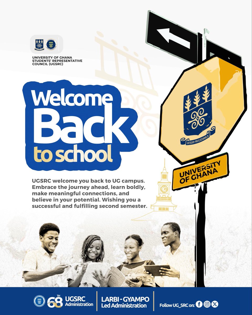 Ug_src's tweet photo. Welcome Back to Campus

The 68th UGSRC wishes all students a successful and productive semester. As lectures resume, stay focused, seize opportunities, and make every moment count.

We’re here to represent, support, and serve you.

Welcome back home!

©️ 68TH UGSRC ADMINISTRATION https://t.co/rMxDuuGfn4