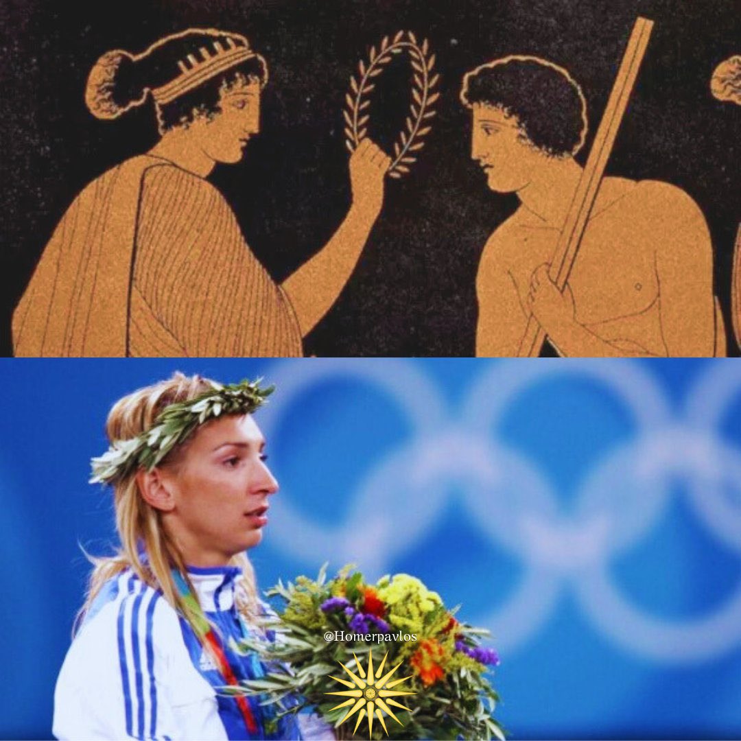 HomerPavlos's tweet photo. - "What are the Greeks doing now?"  

- "They are watching the gymnastic & equestrian games that are now taking place in Olympia" 

 - "What is the prize for the victors?", Xerxes asks  

- "They are given a wreath made of olive branch", the Arcadians reply   

Tritantaechmes cries out: "AH! OH! Mardonius, against what kind of men have you brought us to fight, who do not compete for money, but for virtue?"  

Herodotus, Histories, 8.26–27