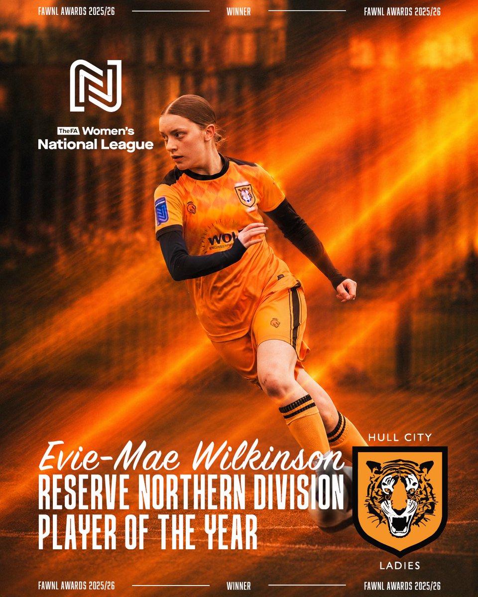 HullCityLFC's tweet photo. A huge congratulations also to one of our own, Evie-Mae Wilkinson, who was awarded the Reserve Northern Division Player of the Year Award today! 👏🏼
An award that was more than deserved after an incredible season from Evie! 🐯 https://t.co/XcQzct6Abt