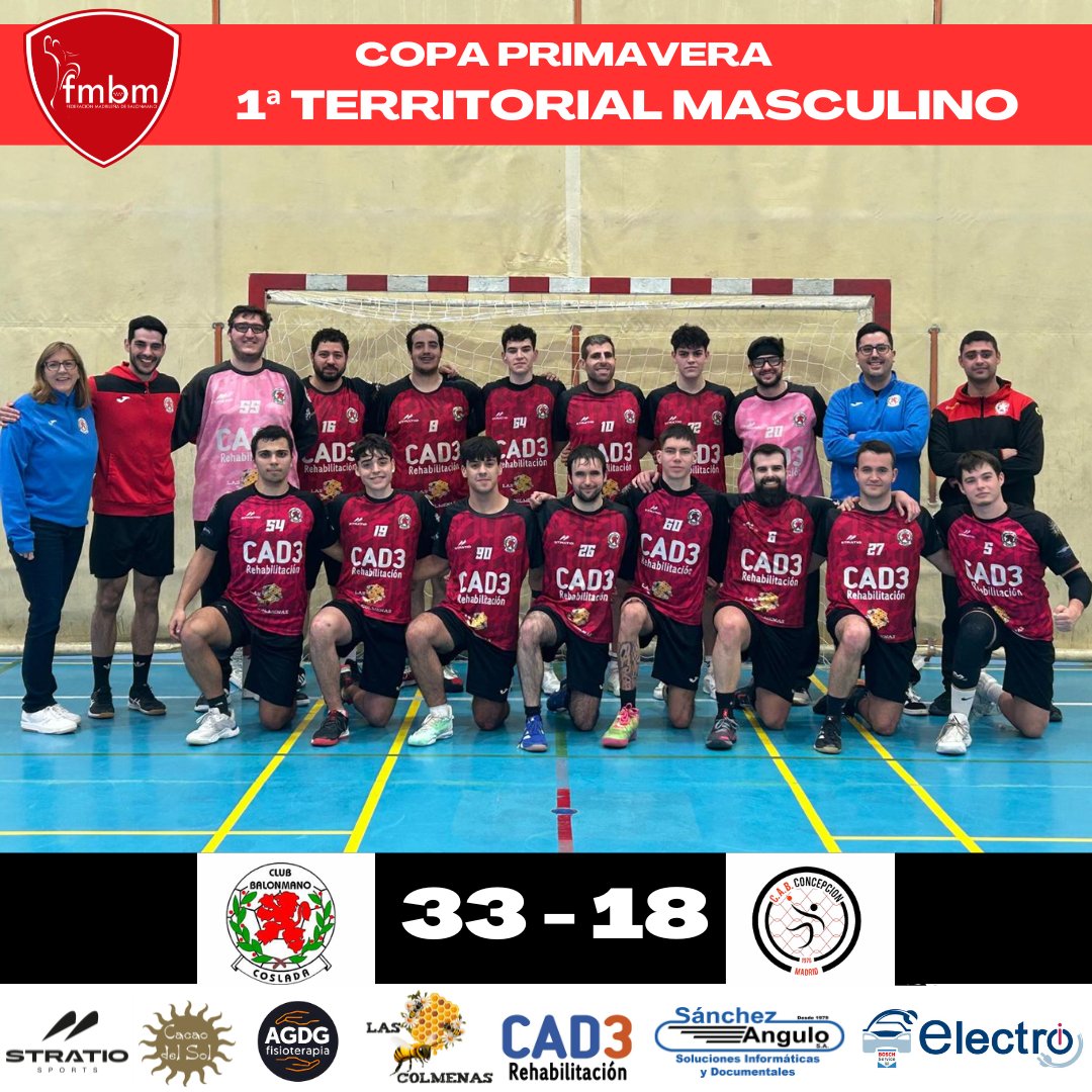 BmCoslada's tweet photo. COPA PRIMAVERA 🤾‍♂️🤾

🤾‍♂️Jornada 30 de mayo (1ª Territorial masculino)

➡️Cuartos de Final
BM Coslada 33 🆚 CAB Conce 18

#vamoscoslada❤️💚

#patrocinadores
https://t.co/DWnUOKiHvN
@electroicoslada
@fisioterapia_agdg
@sanchezangulo.sa
@cacaodelsol.es
@stratiosports https://t.co/PxrDXADPku