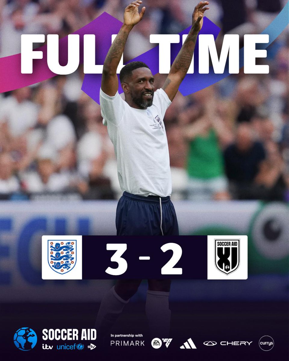 socceraid's tweet photo. ENGLAND WIN SOCCER AID 2026! 🔥🏴󠁧󠁢󠁥󠁮󠁧󠁿

@Primark | @EASPORTSFC | @EASFCMOBILE | @adidasuk | @CheryAutoCo | @currys https://t.co/vcx89tHlSC