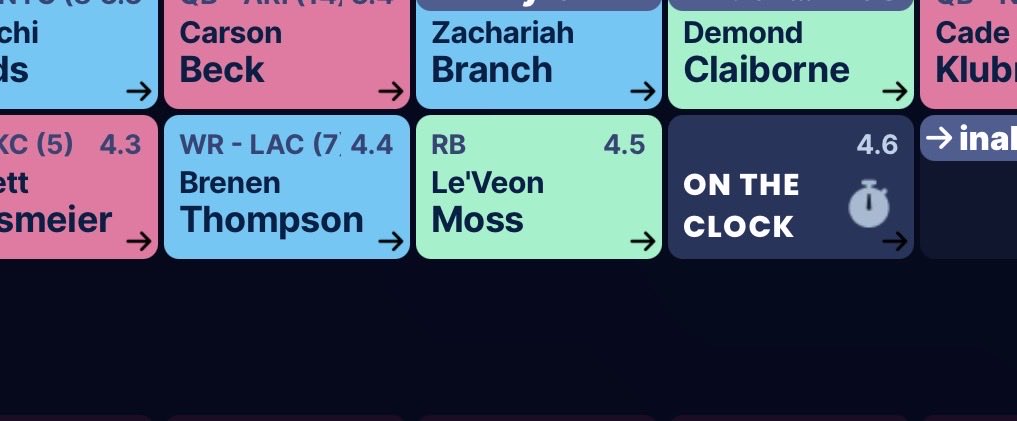 PlayForKeepsFF's tweet photo. Tried to trade up to the 4.05 in a rookie draft. The trade was declined and they proceeded to select Le’Veon Moss who retired like a month ago. I love Dynasty 😂 https://t.co/WAk6Os6XMj
