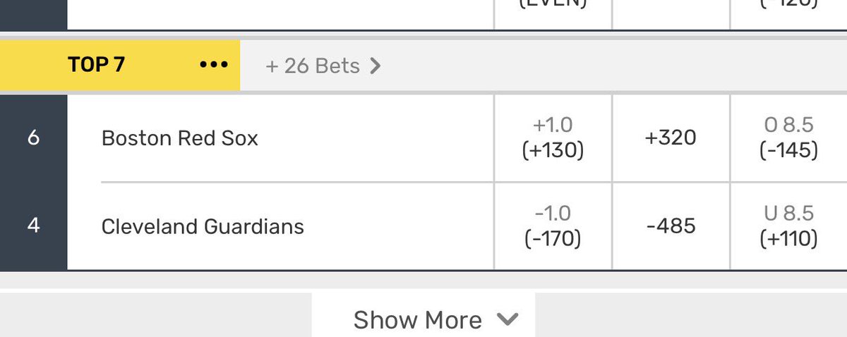 Isuckatbetts's tweet photo. Caught an error on Bovada just now. Boston Red Sox up 2 scores, top of the 7th. Live bet is Boston +320 https://t.co/SJVjldWiAV