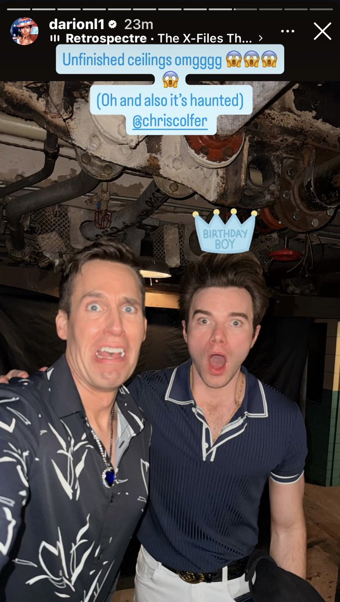 NewsColfer's tweet photo. At Chris Colfer’s birthday party inside the historic Queen Mary, widely considered to be haunted

via @/darionl1 on instagram story https://t.co/yUjX0jgwGV