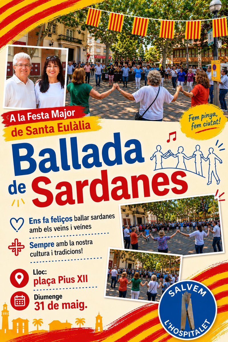 salvemlhospi's tweet photo. A la Festa Major de Santa Eulàlia
Ens fa feliç ballar sardanes amb els veins i veínes
Sempre amb la nostra cultura i tradicions https://t.co/U824UnORjZ