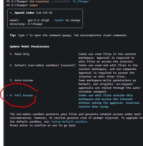 @tobiasjames_eth @enjojoyy Here you go - /permissions Give Codex full ...