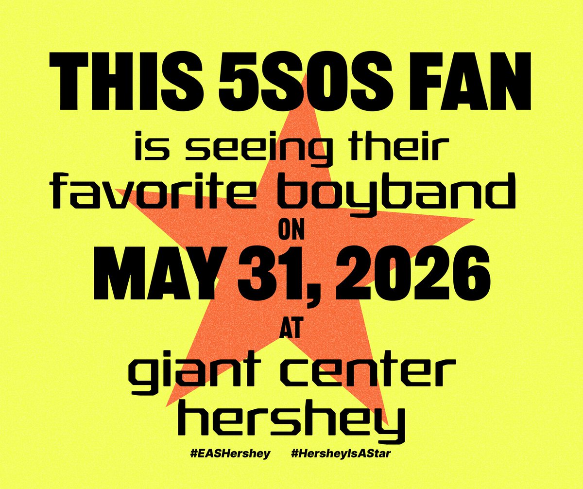 The5SOSYears's tweet photo. Today, Hershey is a STAR!! 🌟

Let everyone know you’re seeing your favorite boyband TODAY!

#EASHershey #HersheyIsAStar #EASTour #EveryonesAStarTour ☆ https://t.co/A4Mvu7PTKM