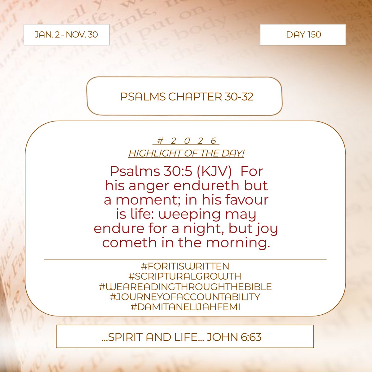 Damitanelijah's tweet photo. FIVE MONTHS UNBROKEN🏛️📖

👇 Comment "DAY 150" if you have walked this distance with me!

#Day150 #ForItIsWritten #ScripturalGrowth
#ReadingThroughTheBible
#BibleStudy2026 #NewYearNewDepth #JourneyOfAccountability #DamitanElijahFemi #x #xviral https://t.co/eP3RTACVQ9