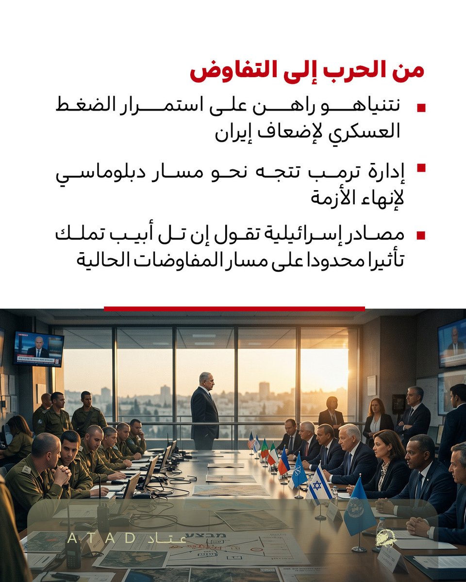 Atad_Defense's tweet photo. بينما تتقدم المفاوضات الأمريكية الإيرانية، تتزايد المخاوف داخل إسرائيل من أن ينتهي الصراع باتفاق لا يحقق أهداف تل أبيب، ما قد يضع رئيس الوزراء نتنياهو أمام أحد أكبر التحديات السياسية في مسيرته.. فما التفاصيل؟ https://t.co/tlkHp7jHKG