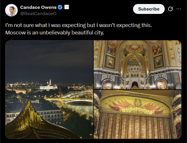 P_Kallioniemi's tweet photo. The Kremlin is getting its money’s worth from Candace’s trip to Russia.

Which oligarch do you think is paying for the trip? https://t.co/szYy2iTJ94