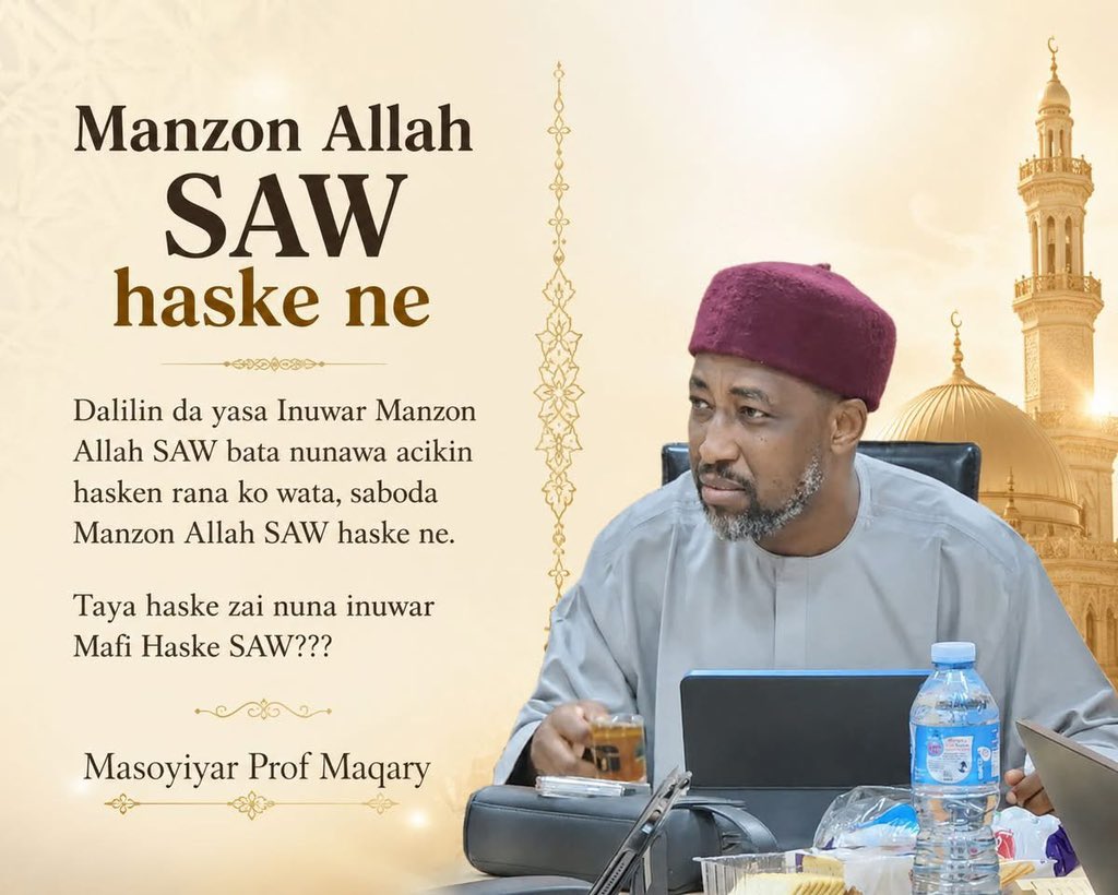RakaFatima's tweet photo. Manzon Allah SAW haske ne

Dalilin da yasa Inuwar Manzon Allah SAW bata nunawa acikin hasken rana ko wata, saboda Manzon Allah SAW haske ne.

Muyi salati ga Manzon Allah SAW https://t.co/lpko324NcG