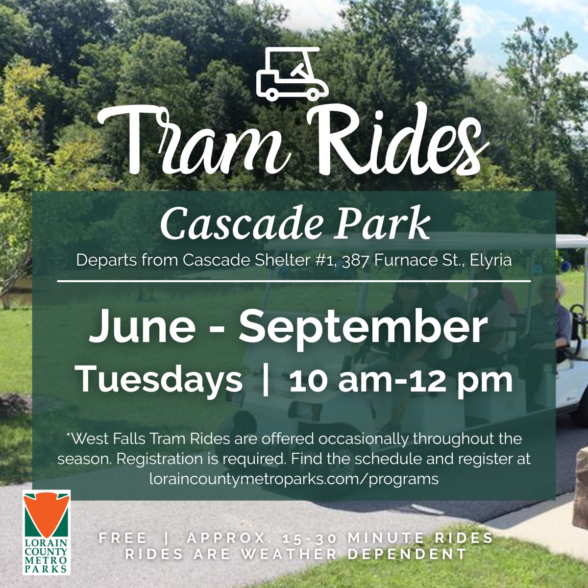 LCMetroParks's tweet photo. Hop aboard a tram ride at Cascade Park 🌿
Rides run every Tuesday from 10 AM–12 PM, departing from Shelter #1 beside the playground.
First-come, first-served | ~30 minutes | No registration required | Weather dependent
Tram seats 6. https://t.co/0NubMzt4fs