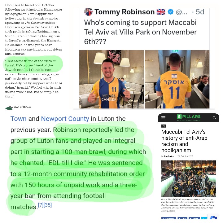 bobbyd67's tweet photo. @DaveKillCountyS @Marcus442361611 @PaulTomlinsonn @LordIanAustin Let's see.
Robinson Israel's friend✅
Robinson's call to arms✅
Robinson a hooligan✅
Maccabi hooligans✅ https://t.co/IEQQcVZzmb
