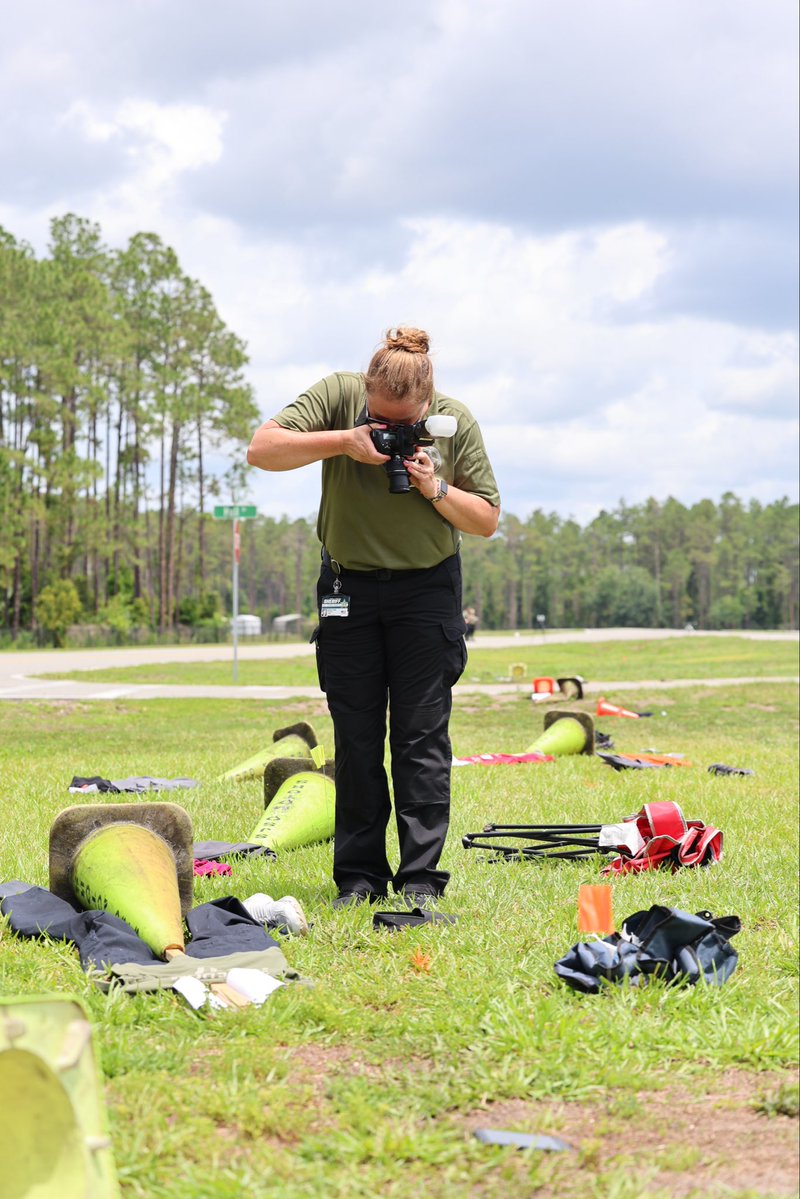 TeamSJSO's tweet photo. SJSO Forensics and Traffic Units partnered with @FBIJacksonville and National Transportation Safety Board (@NTSB) this week for a joint training exercise. 

The teams worked through a full-scale exercise simulating a mass-casualty incident using scene-mapping technology and evidence collection processes. 

Trainings like this strengthen interagency coordination, preparedness, and investigative skills needed to protect our community. #TeamSJSO