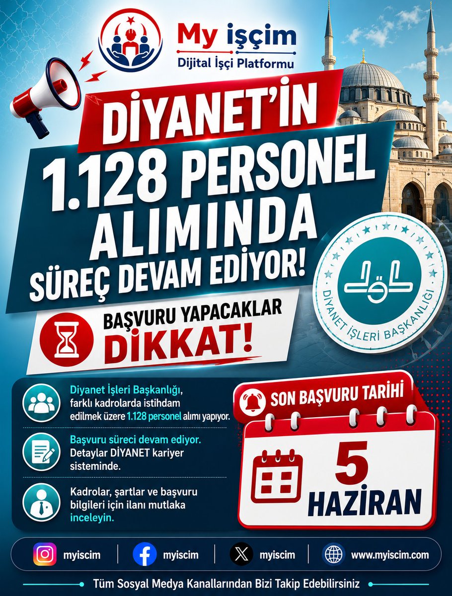 myiscim's tweet photo. Diyanet'n 1.128 Personel Alımında Süreç Devam ediyor.
🌐 Detaylar için:
https://t.co/LADIYbHhVu veya https://t.co/aOdqdj0jbZ haber linkinden ulaşabilirsiniz
#diyanet
#personel
#alımı
#işçi
#haber https://t.co/MxOIPuosfE