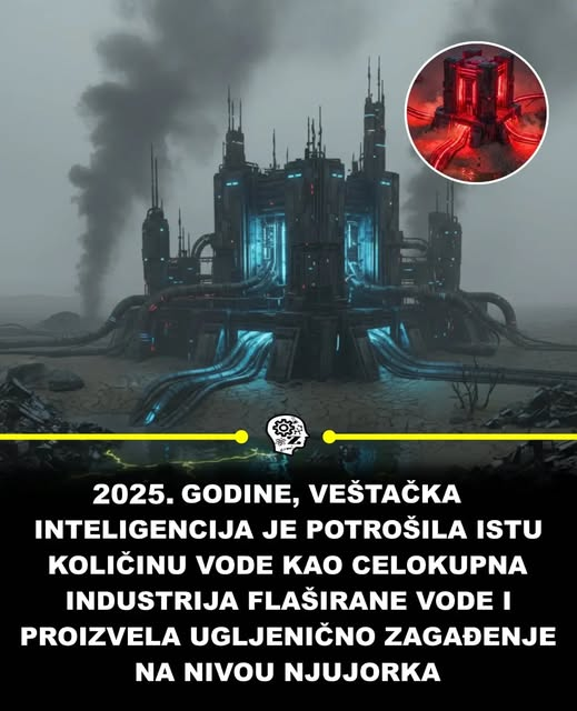 Duki07202's tweet photo. Nedavna naučna studija, koja je prošla stručnu recenziju, otkriva da su AI sistemi tokom 2025. godine potrošili između 312.5 i 764.6 milijardi litara vode — količinu uporedivu sa godišnjom potrošnjom cele svetske industrije flaširane vode 
Najveći deo te vode koristi se za https://t.co/WWxb8u7ExY