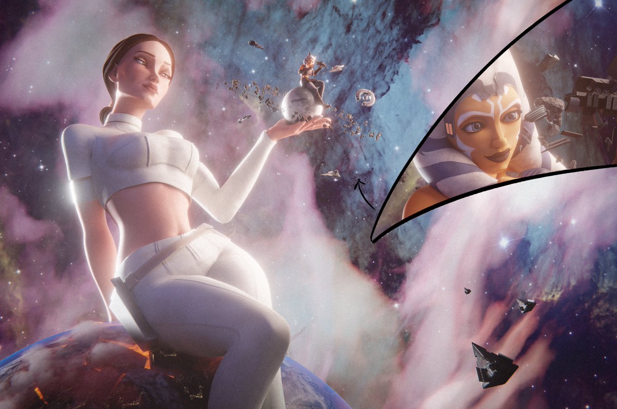 MisterBigRed1's tweet photo. Senator Padme Amidala observes Jedi Padawan Ahsoka Tano deploy a brand-new tactic to help the Republic win the Clone Wars by simply snapping enemy warships in half with her bare hands.

Artwork: @EnvLight 
#giantess #alien #starwars #padme #ahsoka #3drender #clonewars https://t.co/ItO75ysxuK