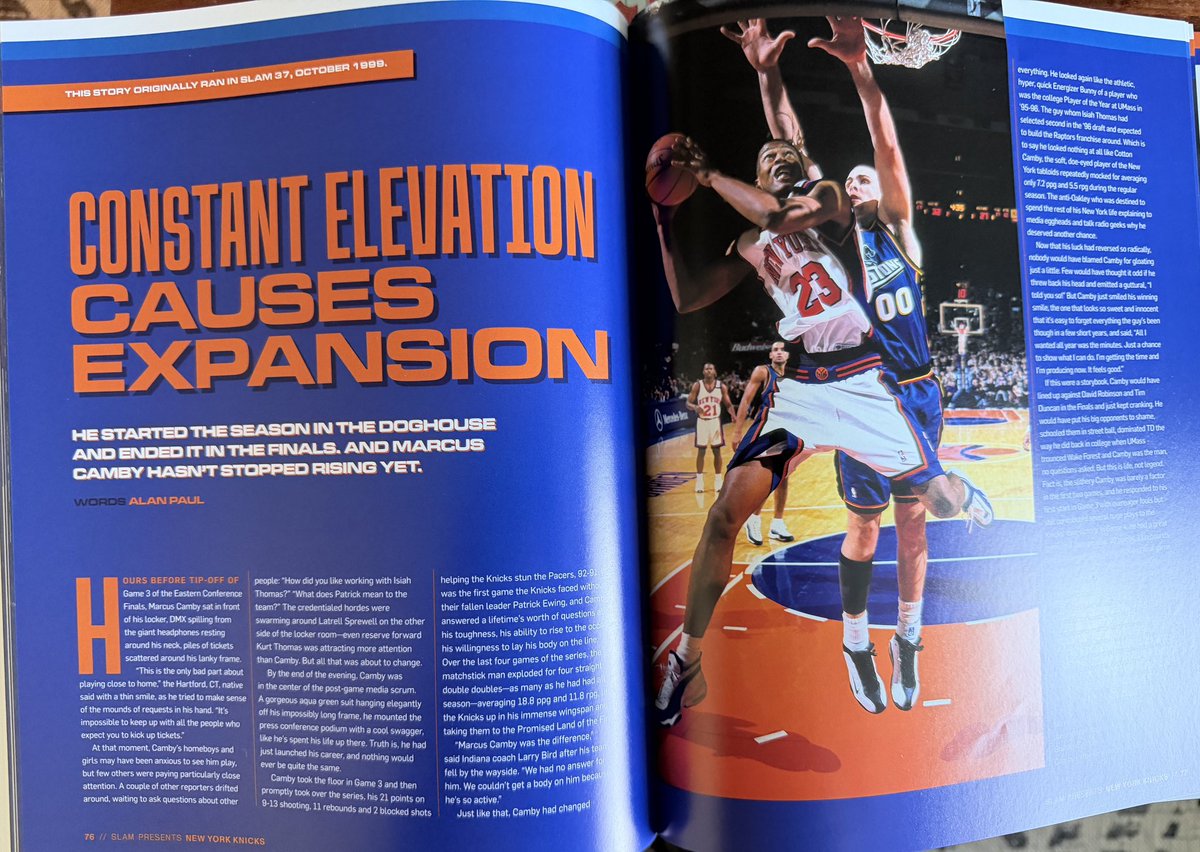 knoxrob1's tweet photo. The 1999 Knicks had 2 of the most iconic moments in NBA playoff history.

1. Allan Houston’s GW basket in G5 against the Heat.

2. Larry Johnson’s 4-point play.

Can’t recommend the SLAM hardcover New York Knicks book enough.

Stories on all the key Knicks from their history. https://t.co/WYD0GNKJ08