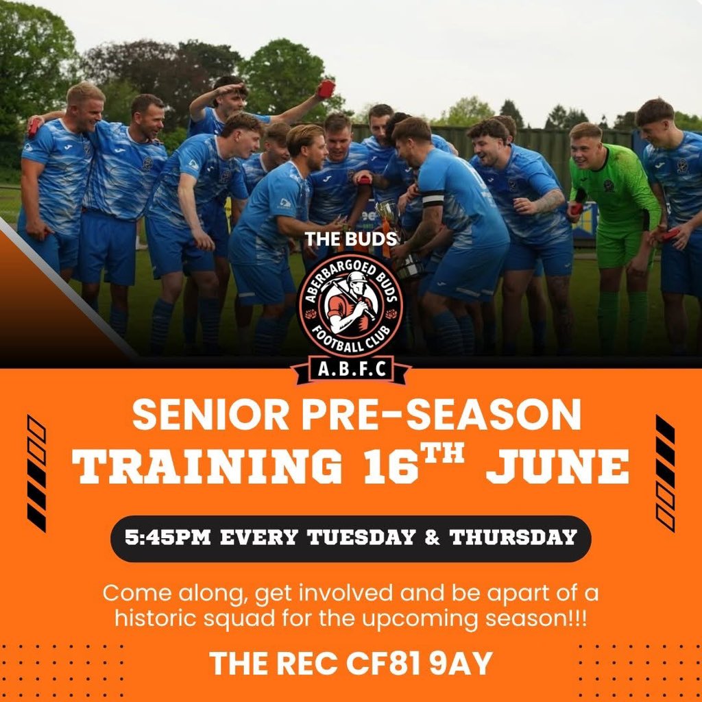 officialbuds's tweet photo. 🚨PRE-SEASON TRAINING🚨

Pre-season training begins on Tuesday 16th June at The Rec!

We are delighted to welcome both new and returning players as we start preparations for the upcoming season.

Come and have a look! 

#uppabuds🧡 https://t.co/oXdoTzkfVq