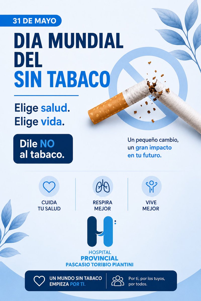 PascasioToribio's tweet photo. 🚭 Día Mundial Sin Tabaco | 31 de mayo

Cada cigarrillo que decides no fumar es una oportunidad para cuidar tu salud y mejorar tu calidad de vida.

#DíaMundialSinTabaco #SaludParaTodos #HospitalPascasioToribioPiantini #VidaSaludable https://t.co/d0HK1ZAy0m