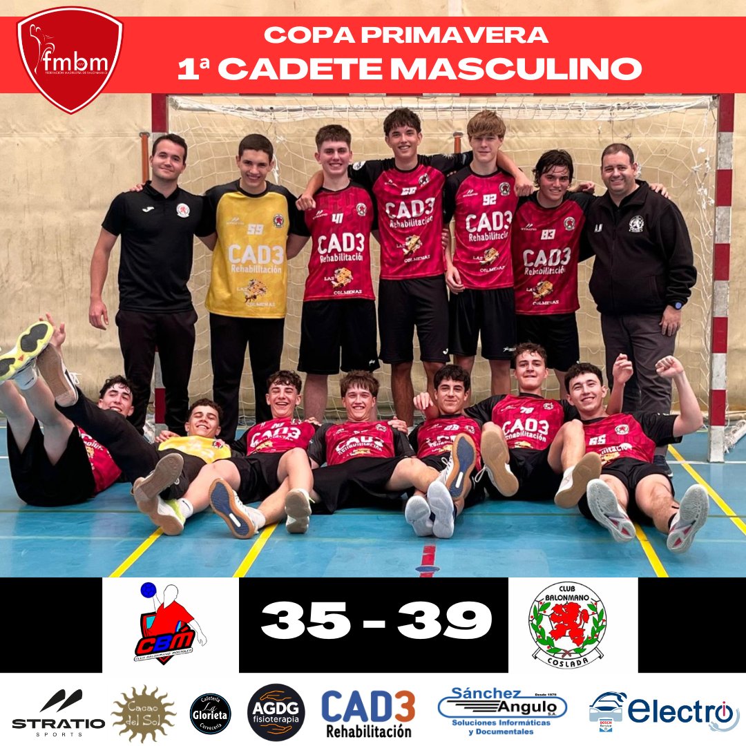 BmCoslada's tweet photo. COPA PRIMAVERA 🤾‍♂️🤾

🤾‍♂️Jornada 30 de mayo (1ª Cadete masculino)

➡️ Cuartos de Final
CB Móstoles 35 🆚 BM Coslada 39

#vamoscoslada❤️💚

#patrocinadores
https://t.co/DWnUOKiHvN
@electroicoslada
@fisioterapia_agdg
@sanchezangulo.sa
@cacaodelsol.es https://t.co/JfmmgpdBTW