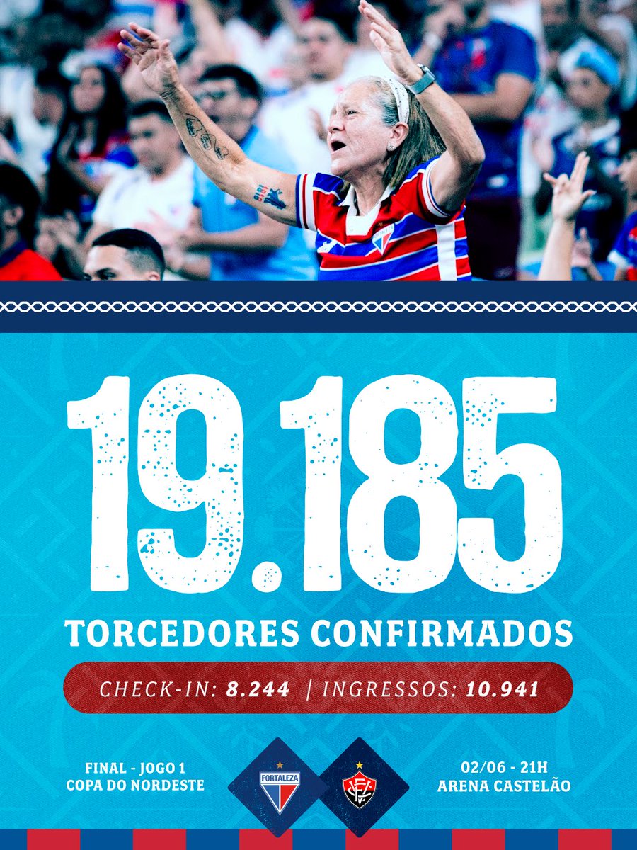 FortalezaEC's tweet photo. Hora de mais uma parcial! 🦁

São quase 20 mil torcedores confirmados na partida de ida da decisão da Copa do Nordeste, diante do Vitória! 🏟

Não fique de fora e vamos JUNTOS em busca do Tetra!

✅ Faça seu check-in: https://t.co/Hj8SlWx0bn
🎟️ Garanta seu ingresso: https://t.co/oZ3bw1rpFl

#FortalezaEC #CopaDoNordeste