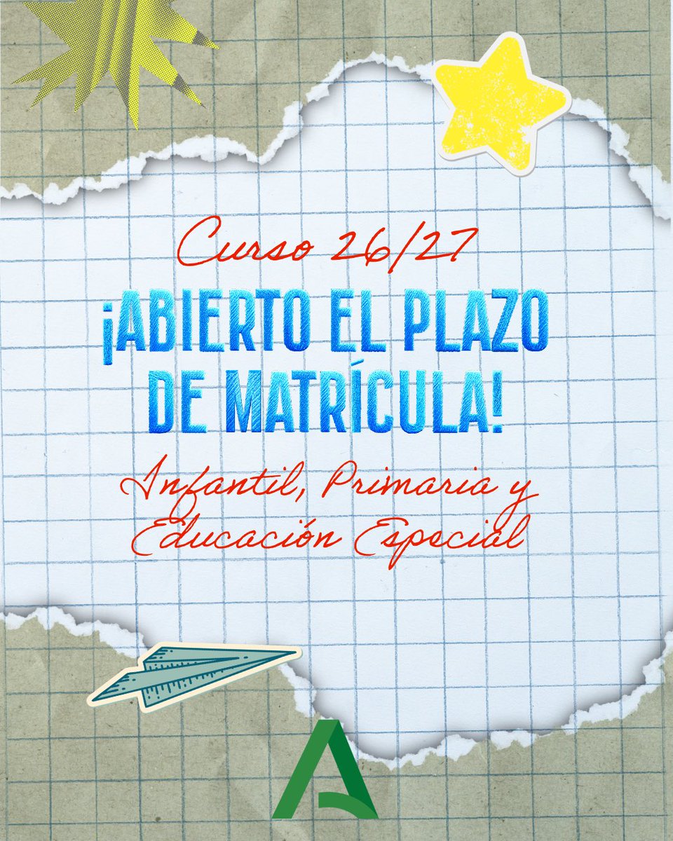 EducaAnd's tweet photo. 📢 !Mañana lunes es el día! 🎒 Comienza el periodo de matriculación en Andalucía. 

👶👧🧒 ParaInfantil, Primaria y Educación Especial.

🏫 En los propios centros o desde la Secretaría Virtual.

https://t.co/nmKghGn7on… https://t.co/UKvJhvT9QY