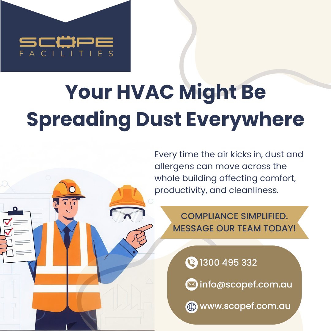au_scope's tweet photo. Every time the air-conditioning kicks in, dust and allergens may be circulating across your entire workplace.

🌬️ Ask Scope about vent, surface, and air-quality cleaning.

📞 1300 495 332 | 💻 https://t.co/D4C9WfC1YS | 📧 info@scopef.com.au

#HVACCleaning #IndoorAirQuality https://t.co/tSFVuuFSMq
