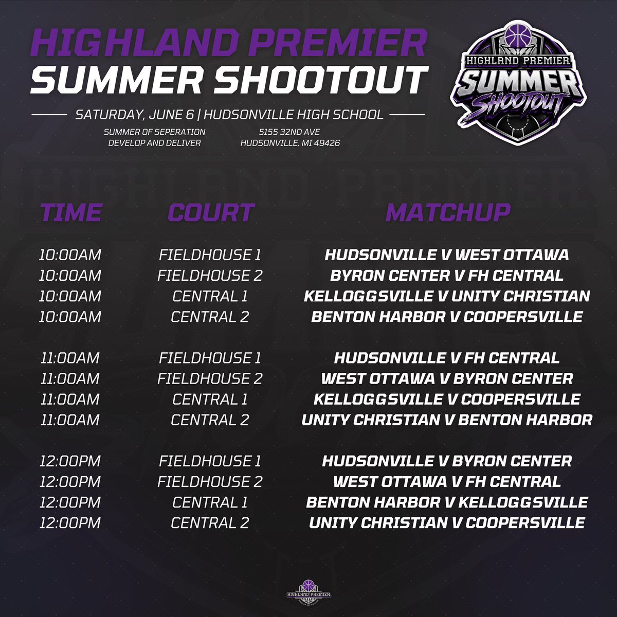 HighlandPremier's tweet photo. Highland Premier Summer Shootout Schedule is out! 

Saturday, June 6th. 

Free Admission. — Many confirmed colleges in attendance. https://t.co/kBGQ3OV6HI
