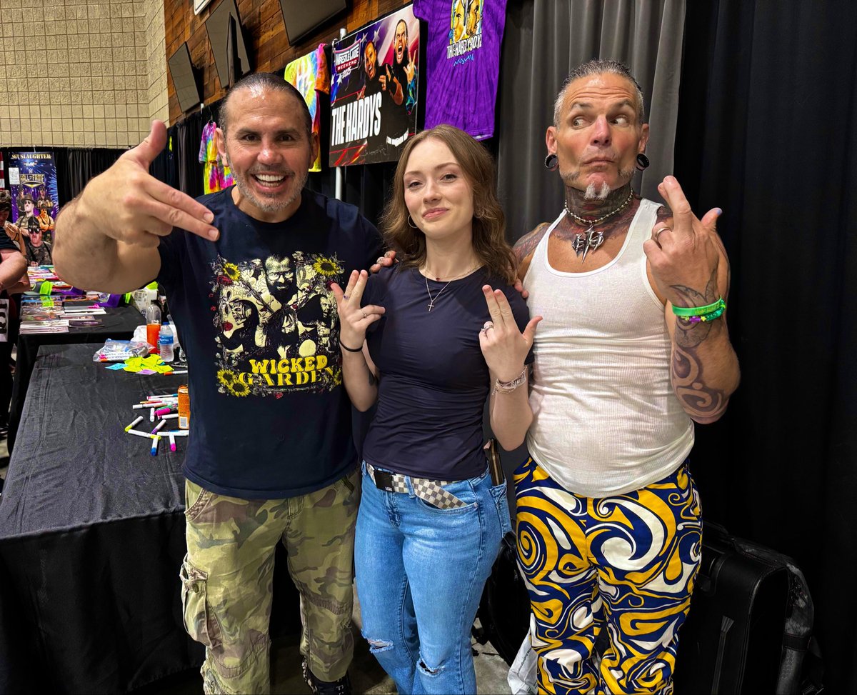 MatchaBabe_00's tweet photo. I still can’t believe I met Matt and Jeff Hardy today at Comic Con. ❤️

Growing up, The Hardy Boyz were more than just wrestlers to me. They showed me what it looked like to be unapologetically yourself, to dream bigger than the limits placed in front of you, and to take risks in pursuit of something extraordinary.

Meeting Matt and Jeff today felt like stepping into a piece of my childhood. Their creativity, individuality, and fearlessness left a mark on me that I still carry years later. It was truly a dream come true, and honestly, my head is still spinning.

Some heroes inspire you in the moment. Others help shape the person you become. Today reminded me just how much of an impact they had on my life. 🖤 @JEFFHARDYBRAND @MATTHARDYBRAND