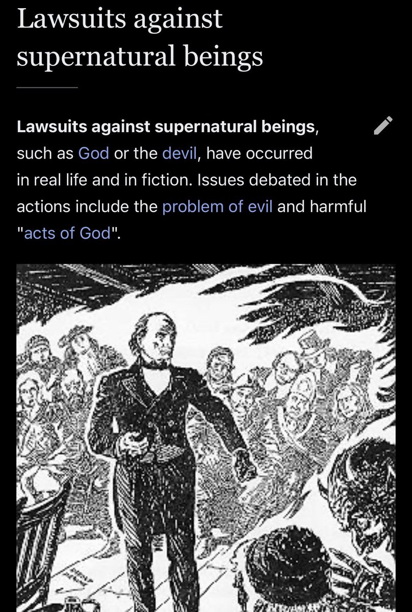 forthrighter's tweet photo. Every time I need a good hard laugh I go to Wikipedia and read about various people who have tried to sue God https://t.co/uHNnTbs5PP