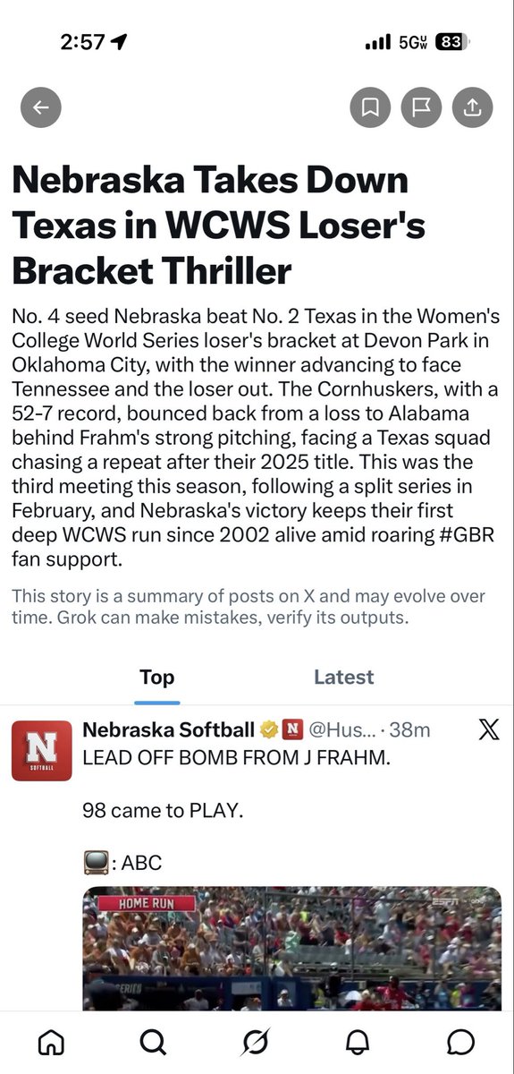 ChrissSpringer's tweet photo. Huh?? Will take it. @HuskerSoftball https://t.co/m3ykwVKzsv