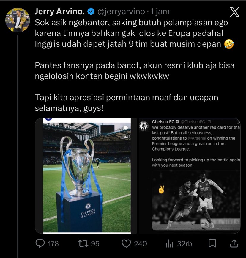 seppsaefullah25's tweet photo. @jerryarvino Ko d hapus bang,gampang banget ke banter wkwk padahal cuma lgi promo tour stadion🤣🤣 https://t.co/PNCJLEQevT
