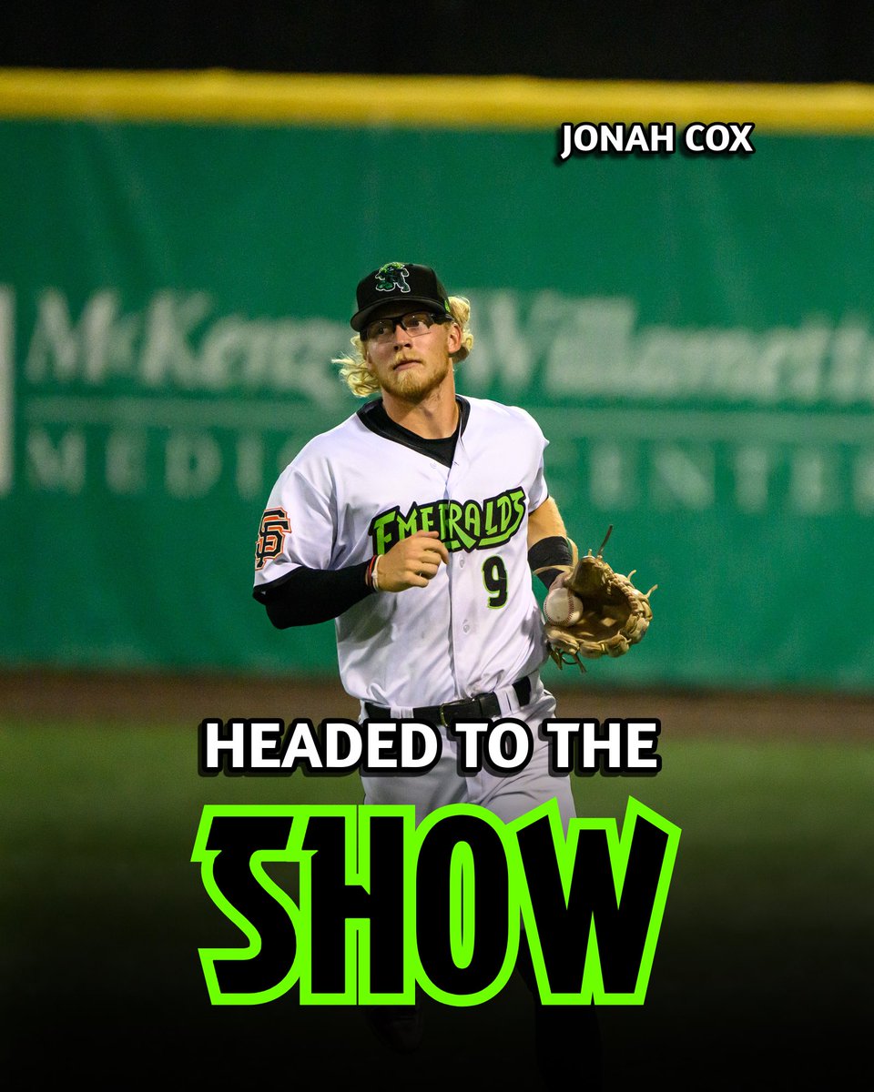 EugeneEmeralds's tweet photo. Congrats to Emeralds all-time stolen base leader Jonah Cox on his promotion to the Giants! Go be a star, Jonah. 

#RootedHere https://t.co/4TKJnzQIQY