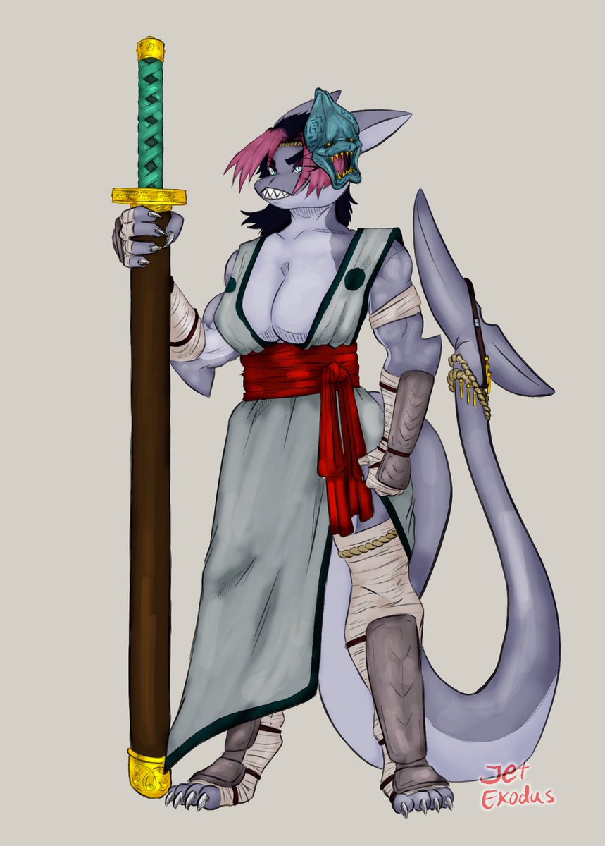 JET_EXUDOS's tweet photo. This is a little concept I’m working on for a bigger project with the working title “six onis”

#furry #oc #concept #wip https://t.co/LGbR9eIhVv