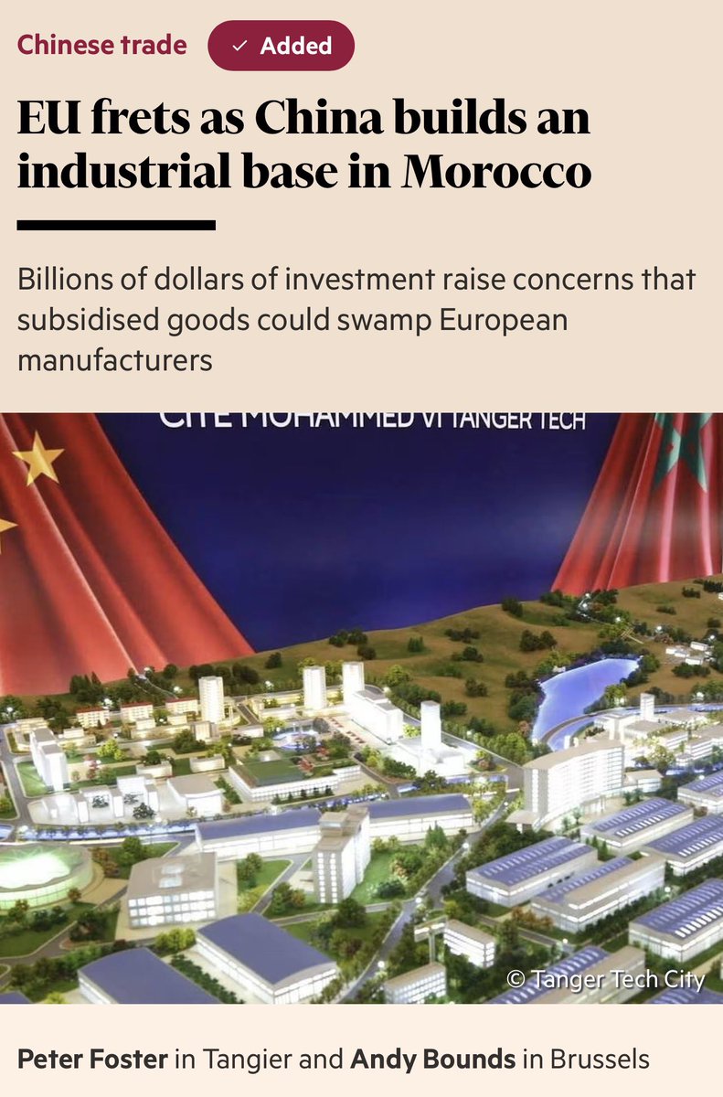 jameswoudhuysen's tweet photo. HAVING SUCKED UP TO THE CCP, THE EU NOW WHINES ABOUT IT: "At a meet last week in Casablanca, Chinese firms held #Morocco key to EU car parts supply chains. Renault and Peugeot's Stellantis have big plants there, complicating any trade defence measures." https://t.co/kzBajOygbl https://t.co/TFCgVibzWW