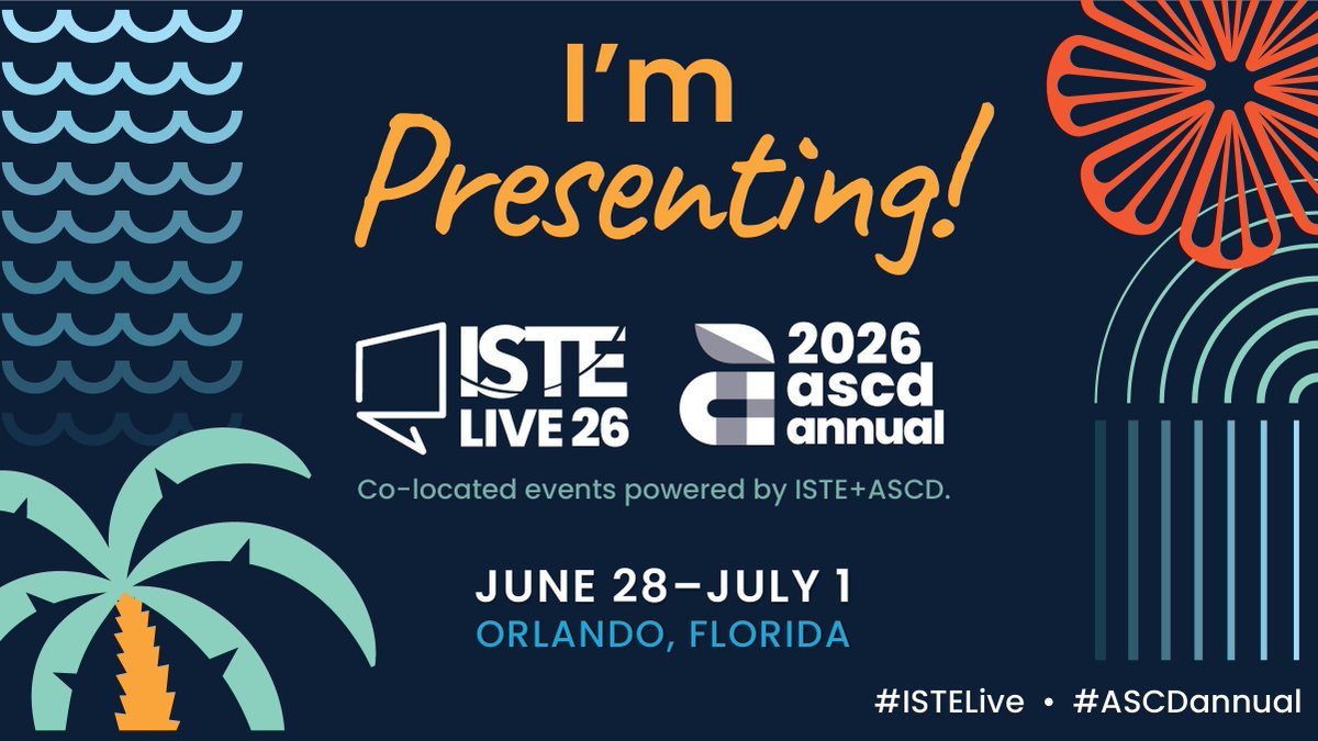 mrshowell24's tweet photo. Excited to be presenting at #ISTELive26 + #ASCDAnnual in Orlando! 🎉

📍 Orlando, FL
📅 June 28–July 1
@dramatickat @TarahTesmer @MannyDiscoTech @baconedtech @LisaBerghoff @abid_patel @QueenMel99 @bbray27 @_catalinawright
Can’t wait to connect and learn together! 🚀 #EdTech #ISTE https://t.co/owh4NDTocO