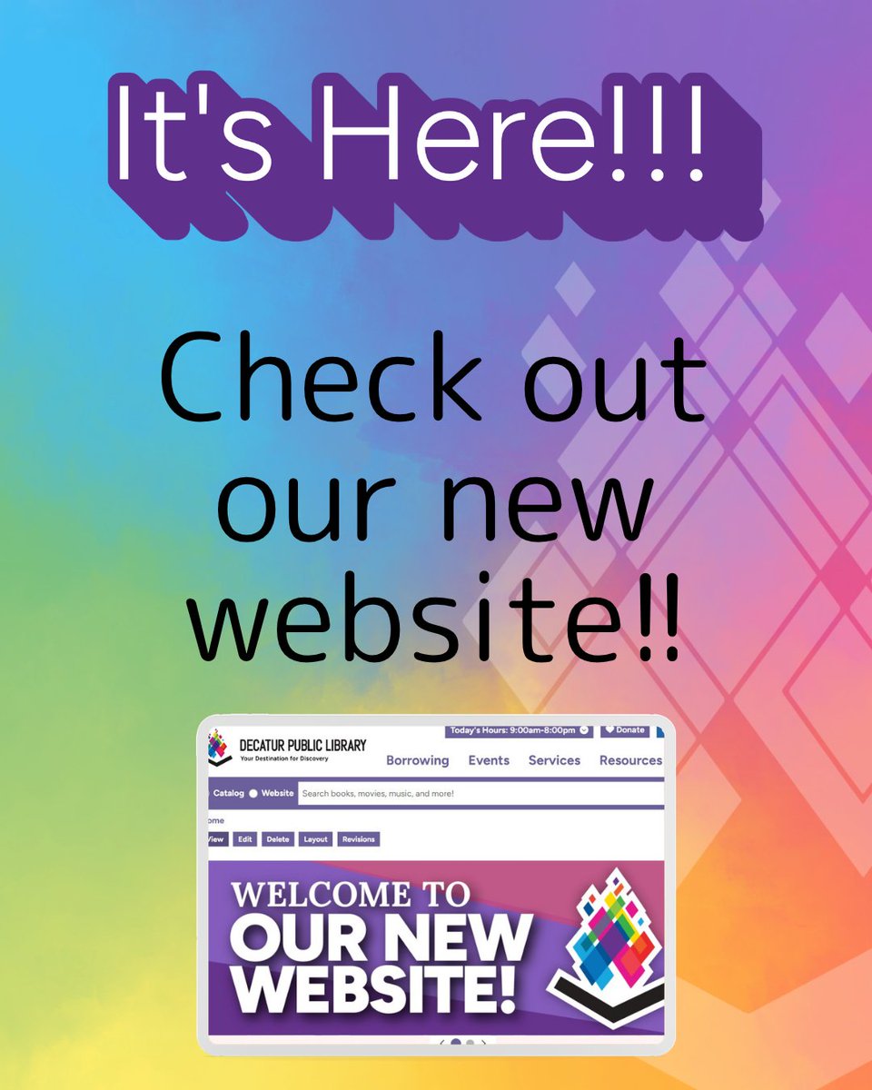 LibraryDecatur's tweet photo. Have you checked out our new website? Find you next read, stream movies &amp; music, learn to code, read some comics, research for a project, work on your family tree, look at all the exciting events on our calendar, or sign up for a reading challenge!
https://t.co/UFPs9IewAR https://t.co/2evMQzkQQ5