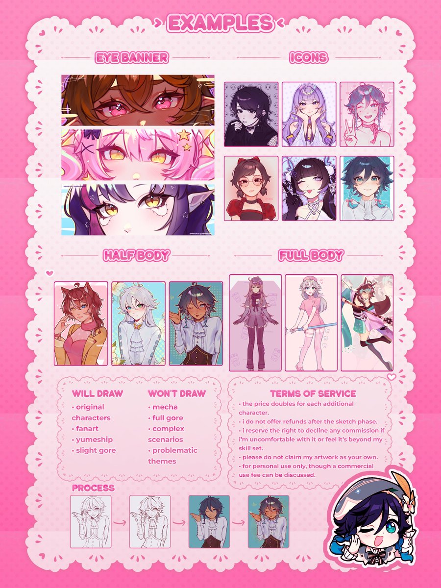 armineiro's tweet photo. announcing that my comms are open, aaaaand with a new commission sheet too (i've started selling in euros as well 🤭🤭)!! i've noticed that a lot of people want to commission me through vgen, but since i've been having issues with the site, please come here instead!! 2 slots btw https://t.co/2yjLXS3WsN