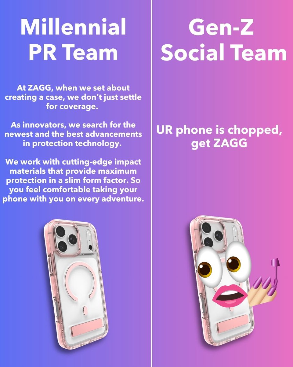 ZAGGStore's tweet photo. We let both teams cook 🍳 Which side are you on?

#genZmarketing #millennialmarketing #genZ https://t.co/rgQN9r6yXo