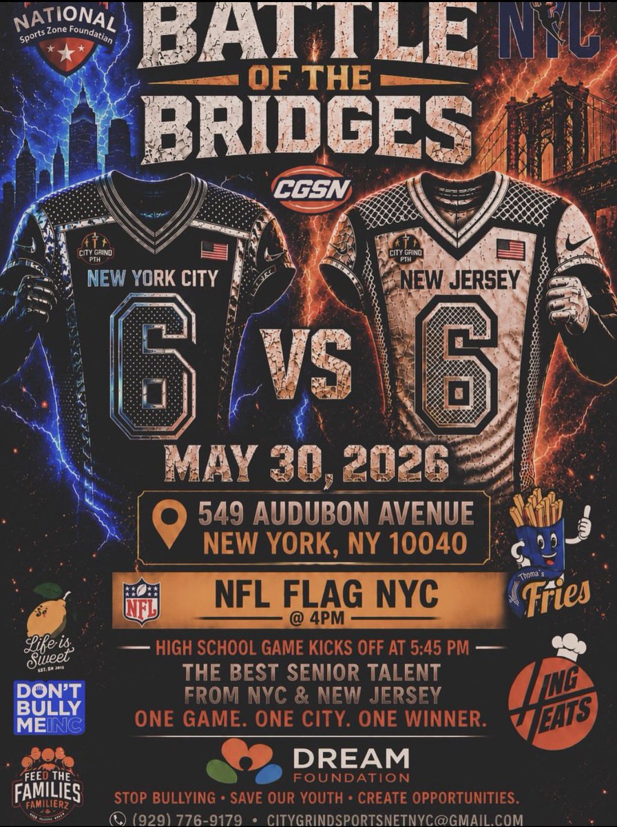 JahsirBroy's tweet photo. Thank you, City Grind Sports Net, for allowing me to showcase my talents and represent New Jersey. Grateful for the opportunity and proud to bring home a 22-6 victory. 🏈💍 @bordenfb4ever @CITYGRINDSPORTS #BattleOfTheBridges #TeamNJ #football https://t.co/eGoV9BHqfR