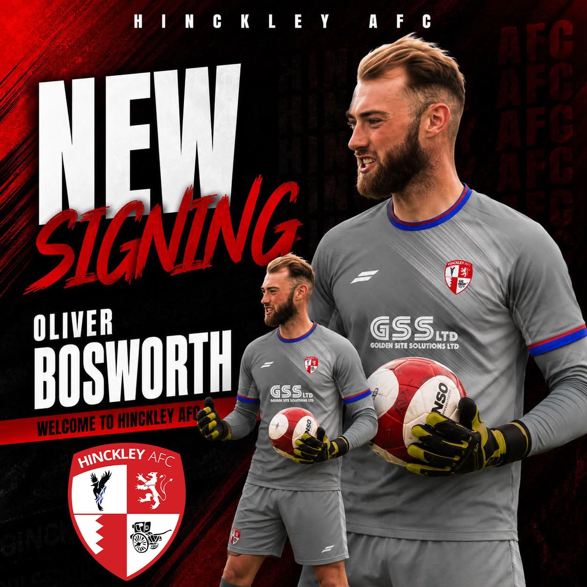 hinckley_afc's tweet photo. Hinckley 🤝 Bosworth. 

We have secured our number one for the new season with the signing of goalkeeper Oliver Bosworth.

Welcome to Hinckley, Oli! https://t.co/F60KfGyrBK
