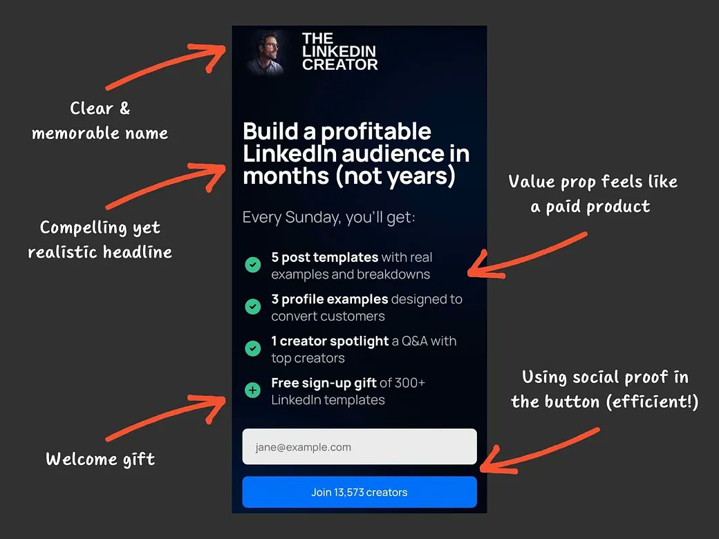 dbustac's tweet photo. This is one of the best newsletter landing pages I’ve seen in a while (and I see dozens of them every week): https://t.co/snIiYwcYTW