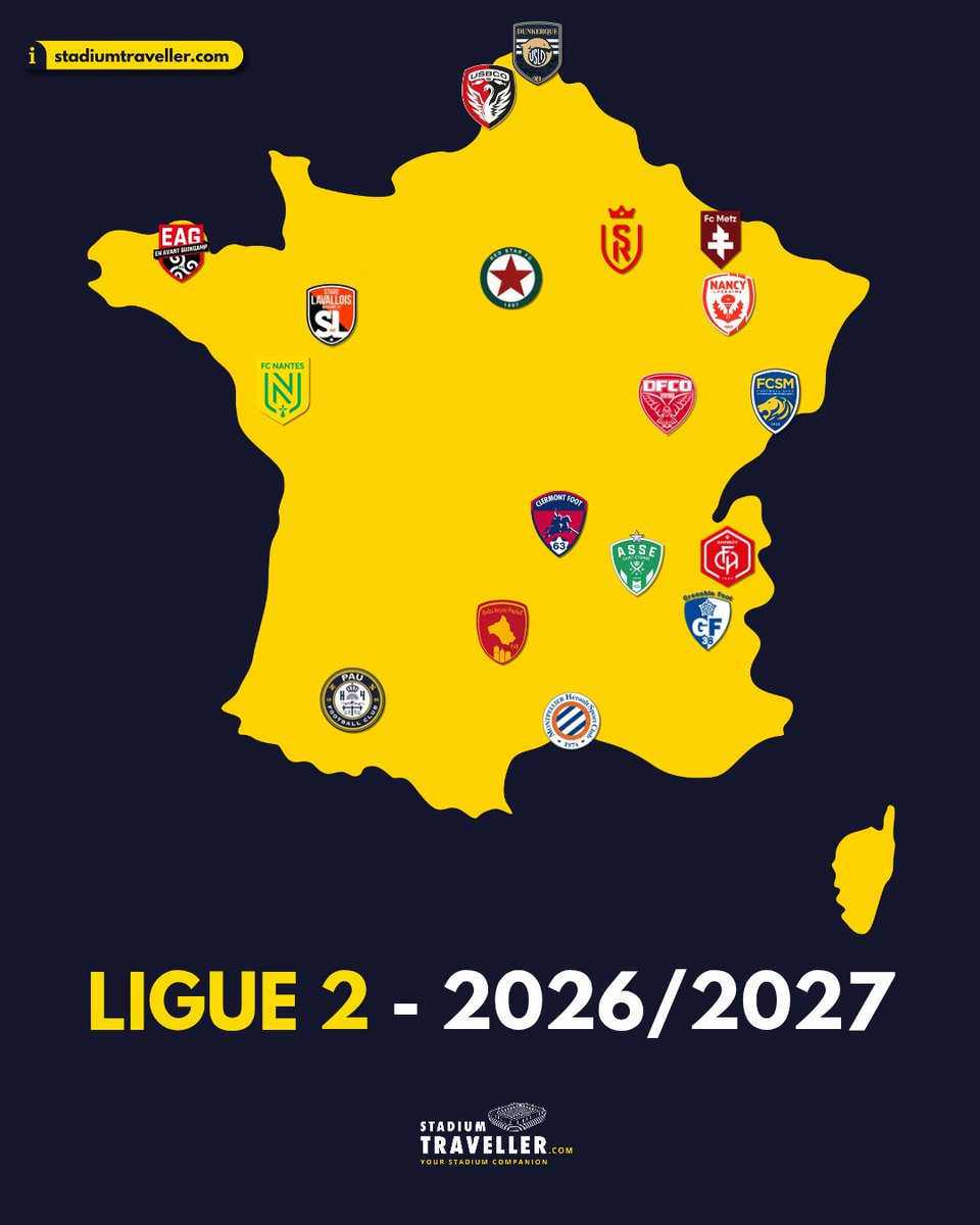 Stadium_Tr's tweet photo. 🗺🇫🇷 𝐋𝐞𝐬 𝟏𝟖 𝐜𝐥𝐮𝐛𝐬 𝐝𝐞 𝐋𝐢𝐠𝐮𝐞 𝟐 𝐩𝐨𝐮𝐫 𝐥𝐚 𝐬𝐚𝐢𝐬𝐨𝐧 𝟐𝟎𝟐𝟔/𝟐𝟎𝟐𝟕 !

De beaux matchs à venir dans les tribunes de Ligue 2 ⏳️

#Ligue2 https://t.co/g8LKzCw9zL