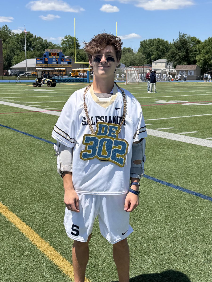 302sports's tweet photo. Congratulations to our DE302 Players of the Game Sponsored by @DEArmyGuard from @Salesianum  Drew Motta had 5 goals, and Jake Getty had 4 in the state championship #dearmyguard #302sports #delhs https://t.co/ISNNnuKbLB