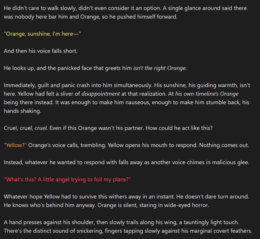 itsmeyellow33's tweet photo. // 🧵 a piece of writing detailing what happens to yellow after the timeline snap

cws: extreme described violence, near-death experiences, eye trauma, sui idealization, attempted murder, &amp; mentions of emetophobia. read at your own discretion :] https://t.co/5Ar5FiN2hH
