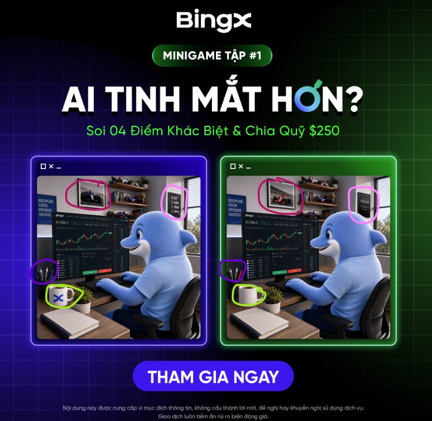 b0fink's tweet photo. @BingXVietnam Đáp án:
1. Logo BingX trên ly coffee  
2. Hộp đựng bút xanh - đỏ   
3. Ảnh treo tường   
4. Ảnh gần cửa sổ

UID: 33163845 https://t.co/V1axgzXXMS